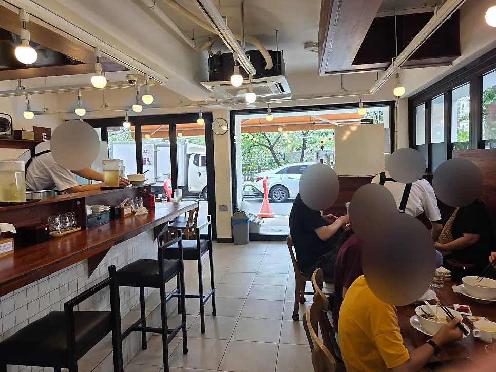 Neatly arranged interior of the ramen restaurant