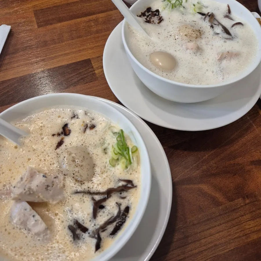 Tori paitan and kara paitan ramen served on the table