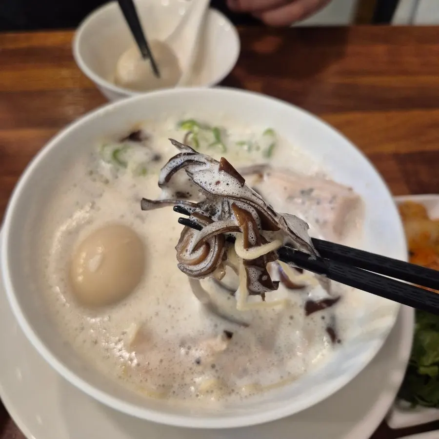 Tori paitan ramen noodles and wood ear mushrooms