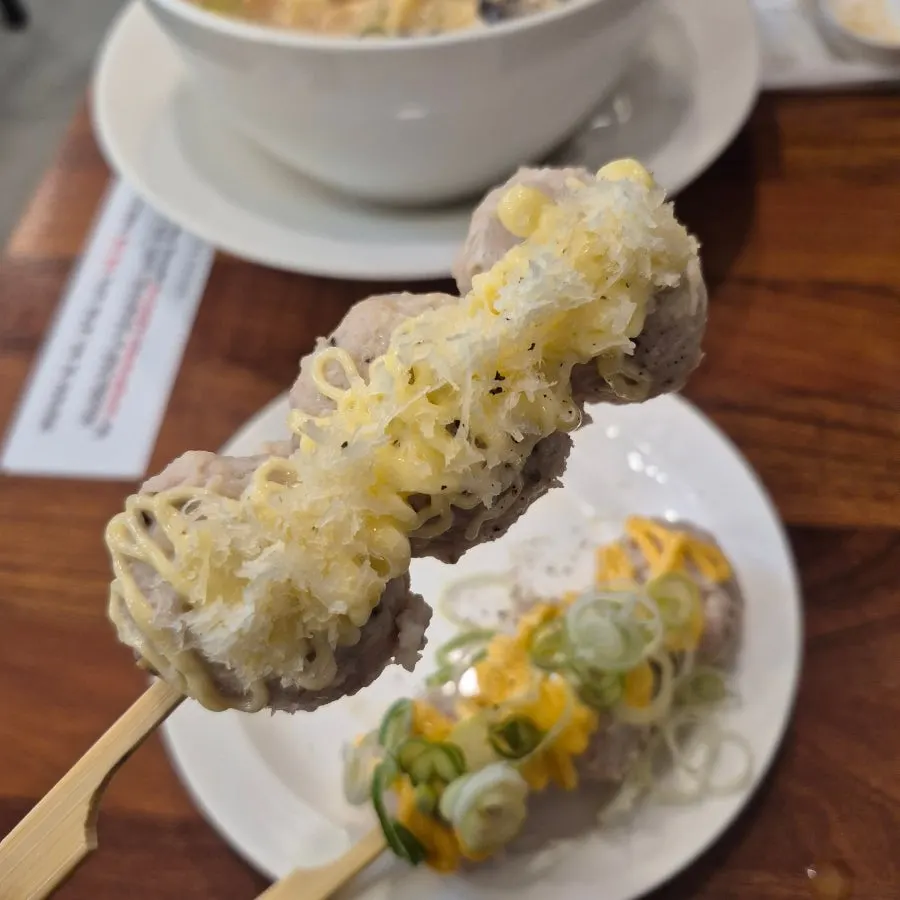 Close-up of the mixed tsukune