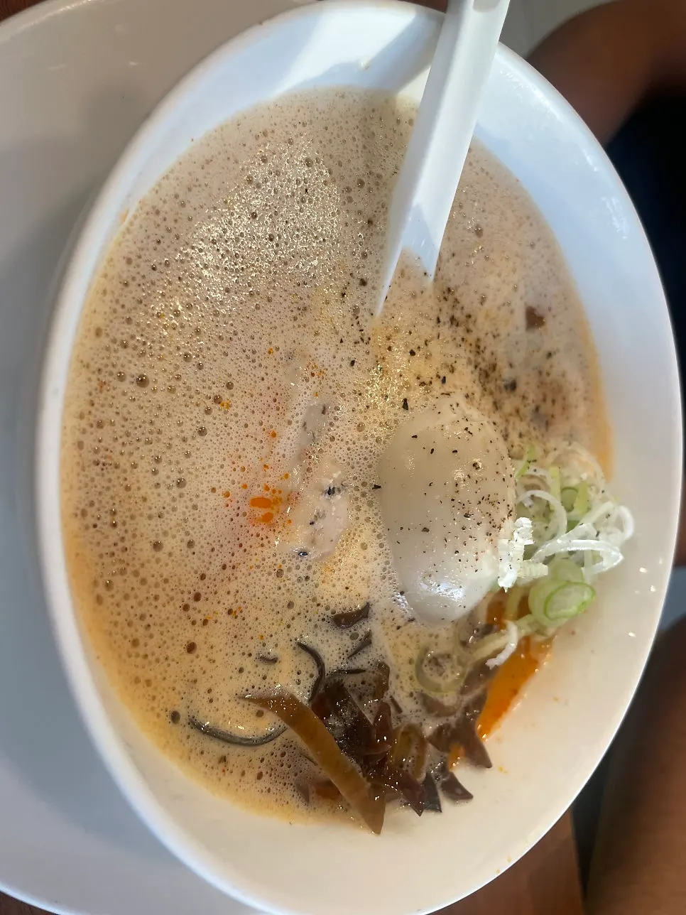 A bowl of ramen with rich broth at Oreno Ramen Eunpyeong