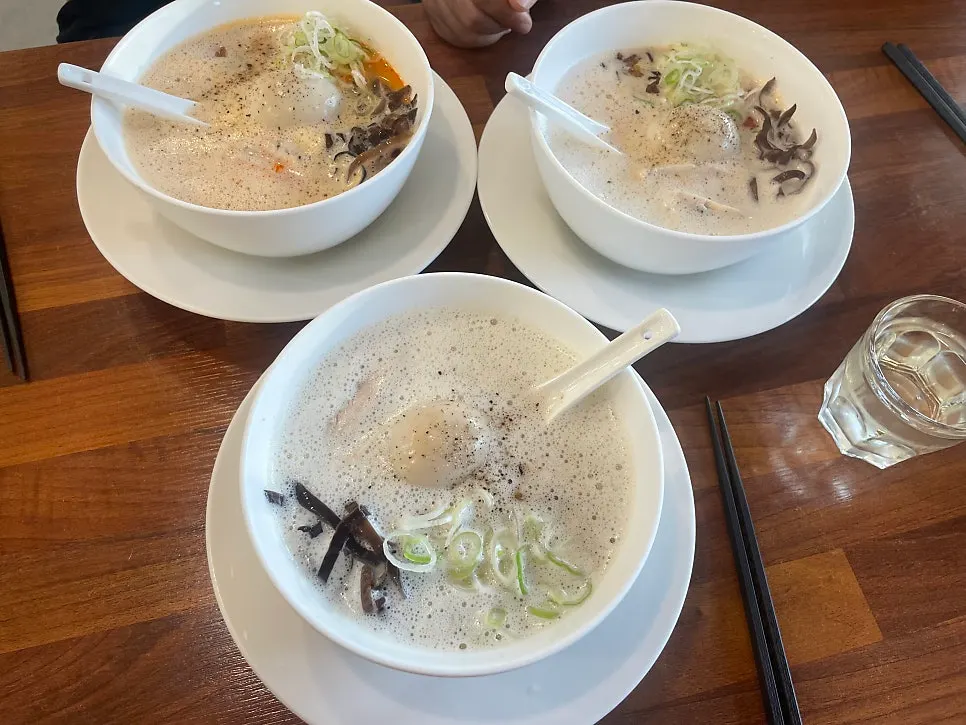 Tori paitan and kara paitan side by side on the table