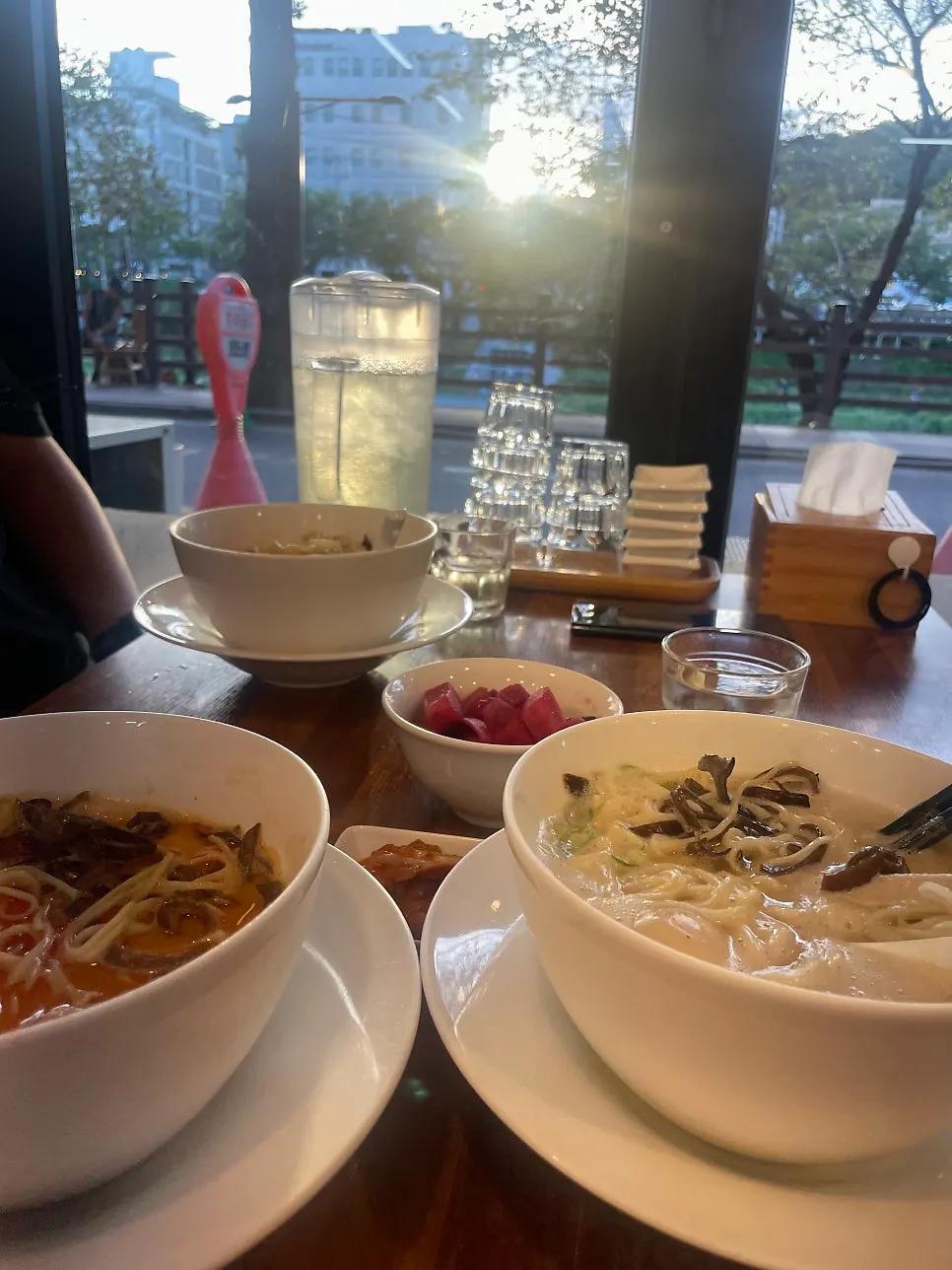 Pickles and kimchi side dishes at Oreno Ramen Eunpyeong