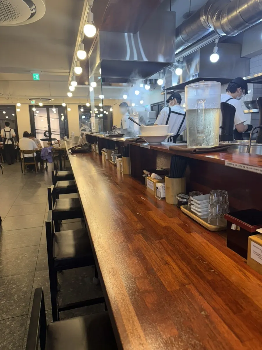 Open kitchen and interior of Oreno Ramen Gangnam