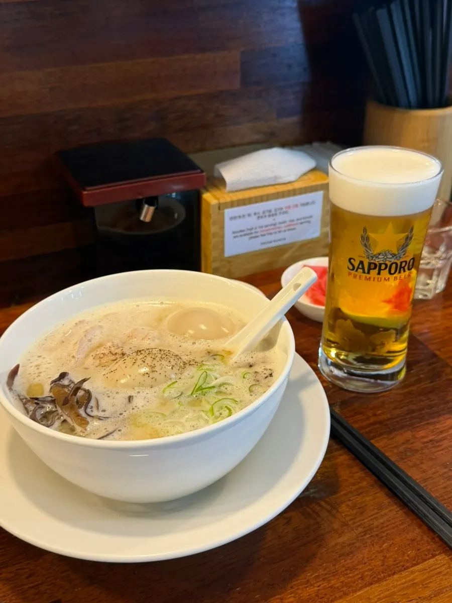 Springy ramen noodles with chicken broth