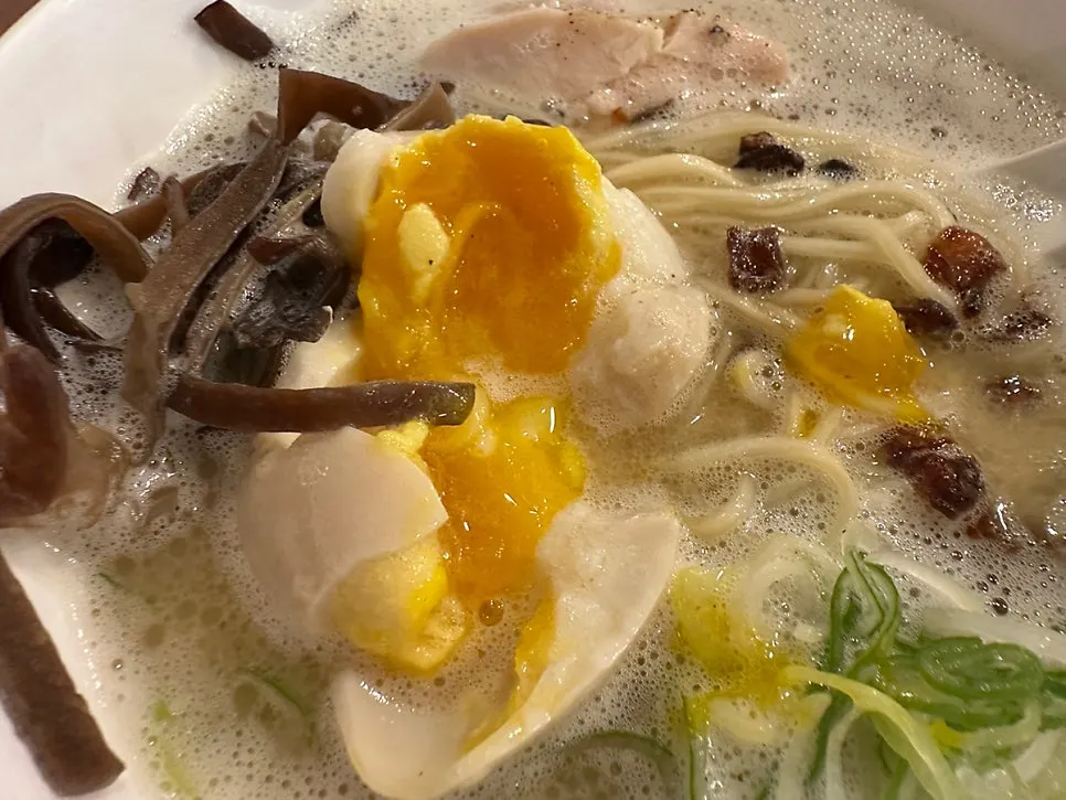 Cross-section of a soft-boiled egg with a moist yolk