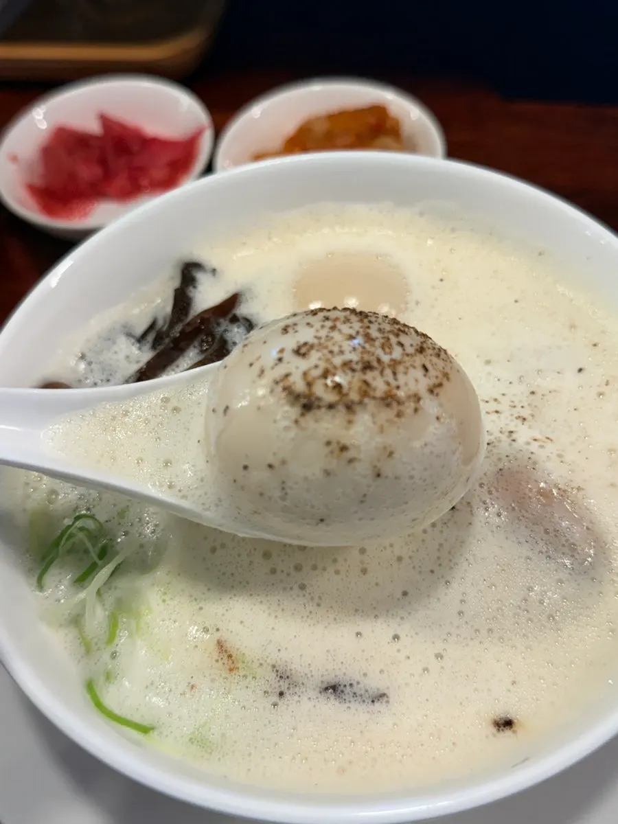 Tori paitan topped with chicken and wood ear mushroom