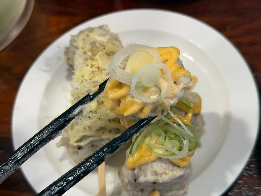 Plate of two varieties of tsukune