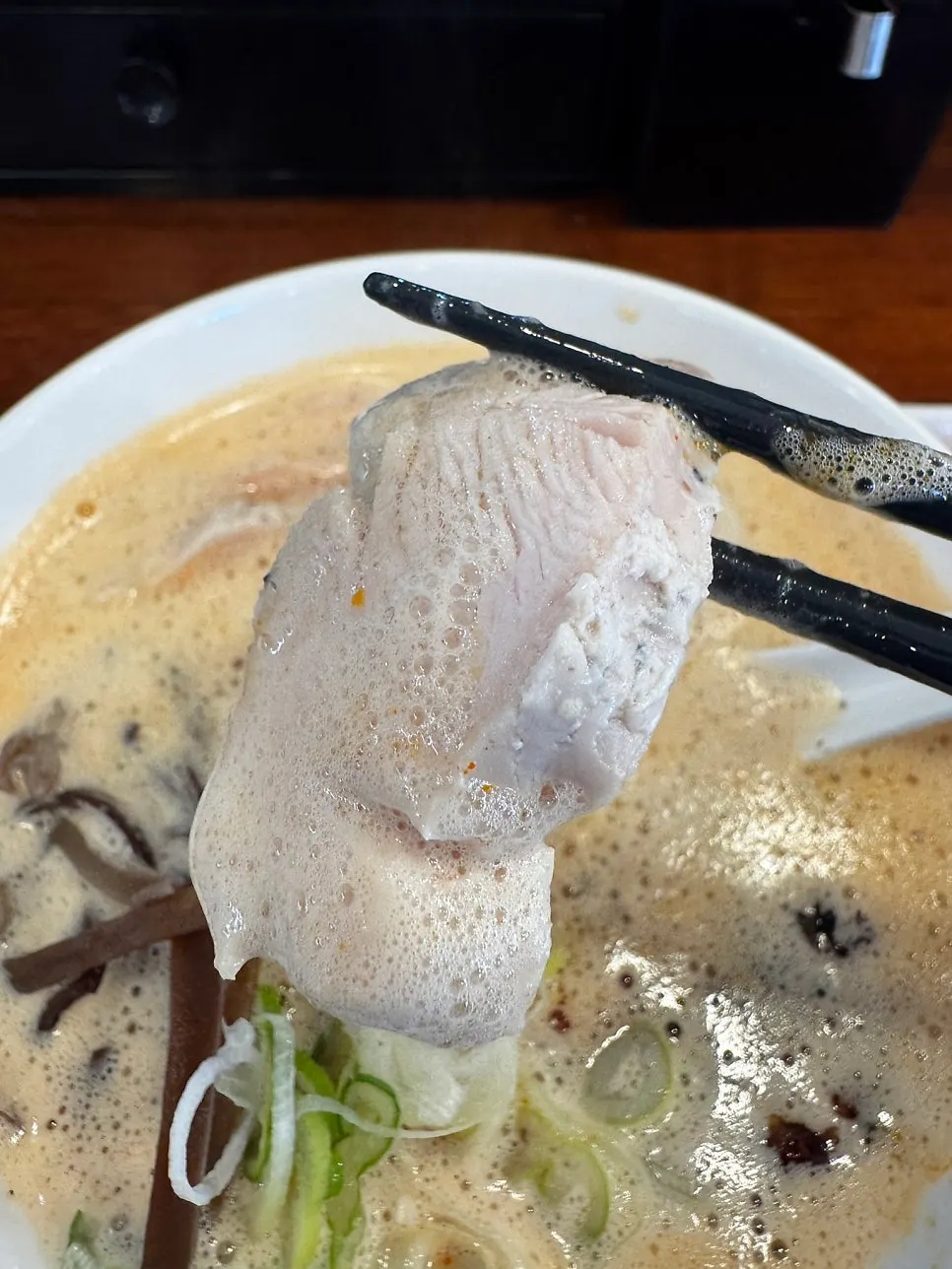 Chicken chashu on top of the ramen