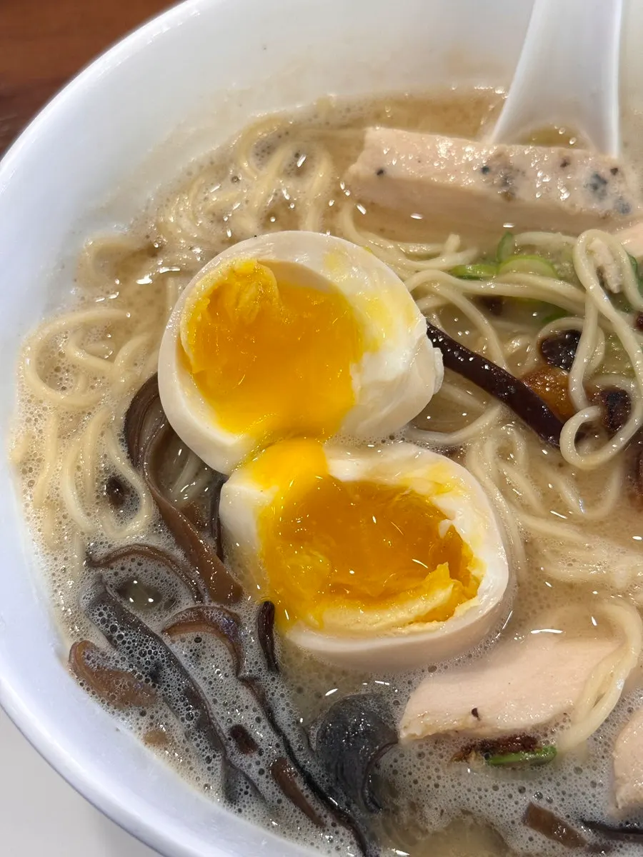 Soft-boiled egg topping in the ramen