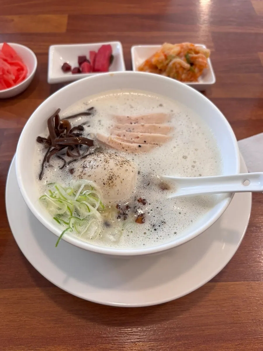 A bowl of tori paitan, the classic chicken broth ramen