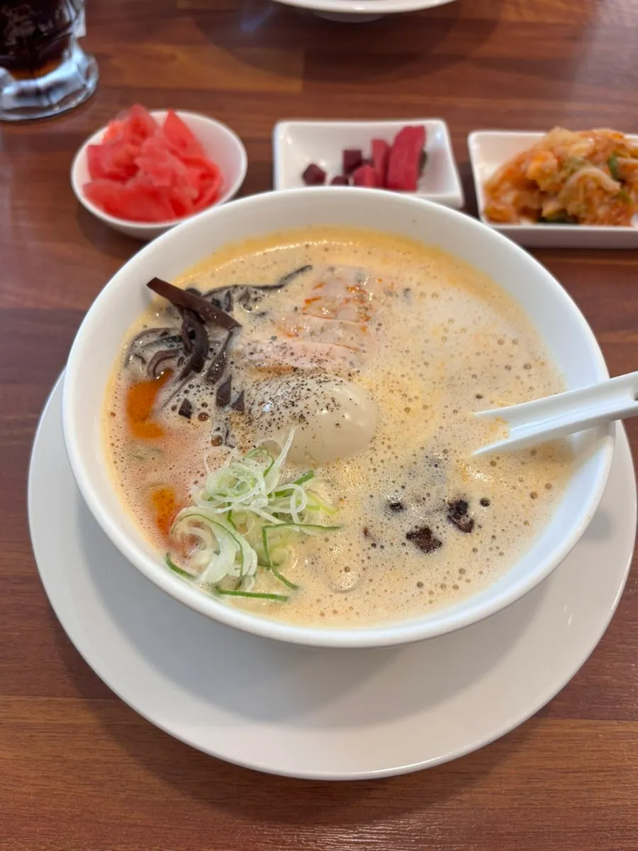 A bowl of kara paitan, the spicy chicken broth ramen