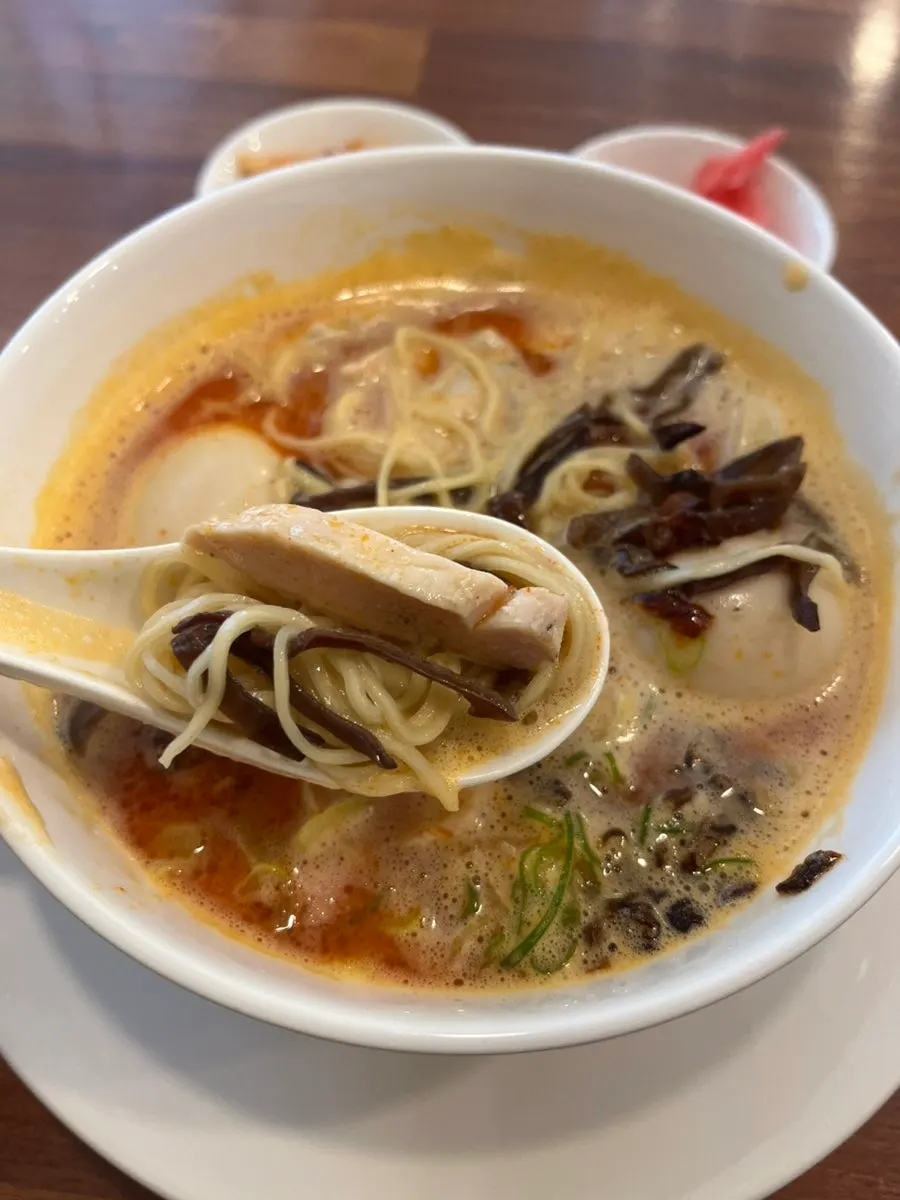 Wood ear mushrooms lifted with the noodles