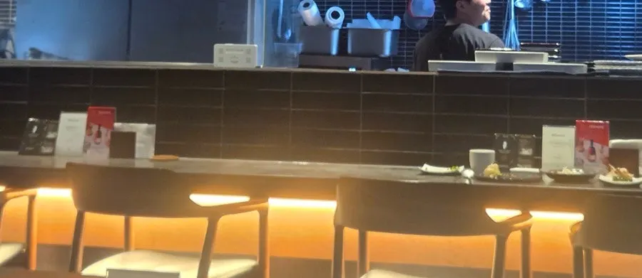 Counter seating at Orot Robata with the open kitchen visible