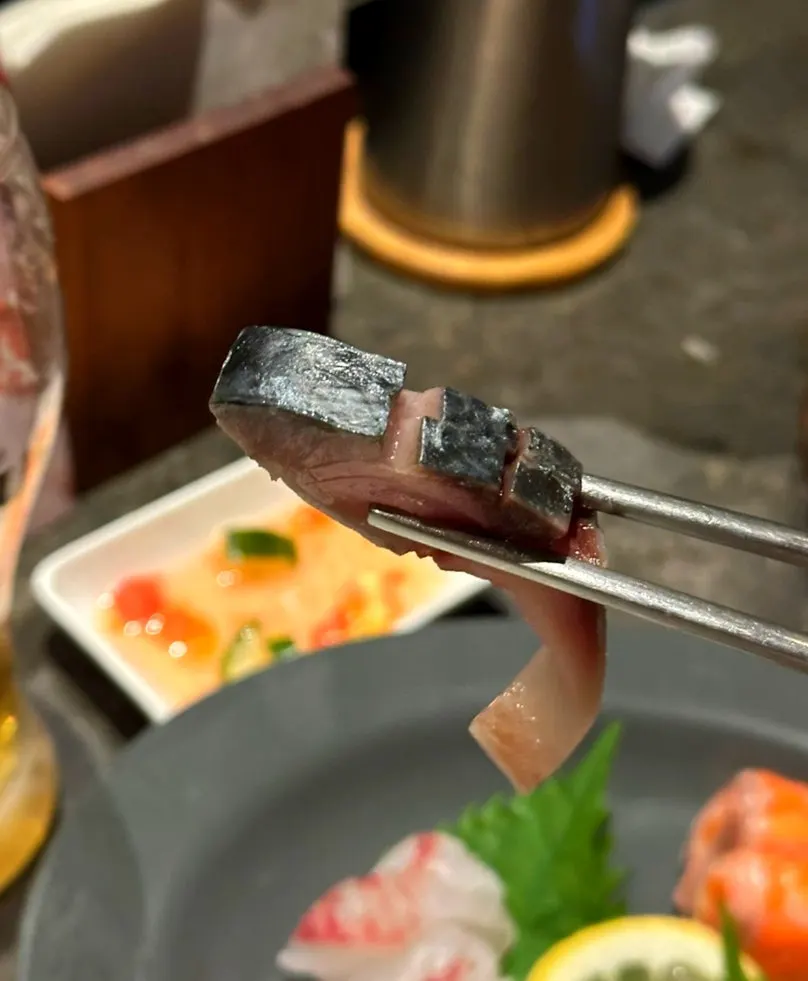 Salmon and tuna section of the sashimi platter