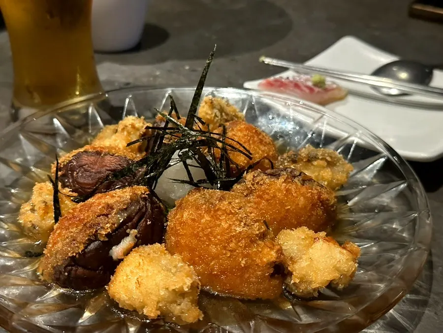 A bowl of abalone agemono at Orot Robata