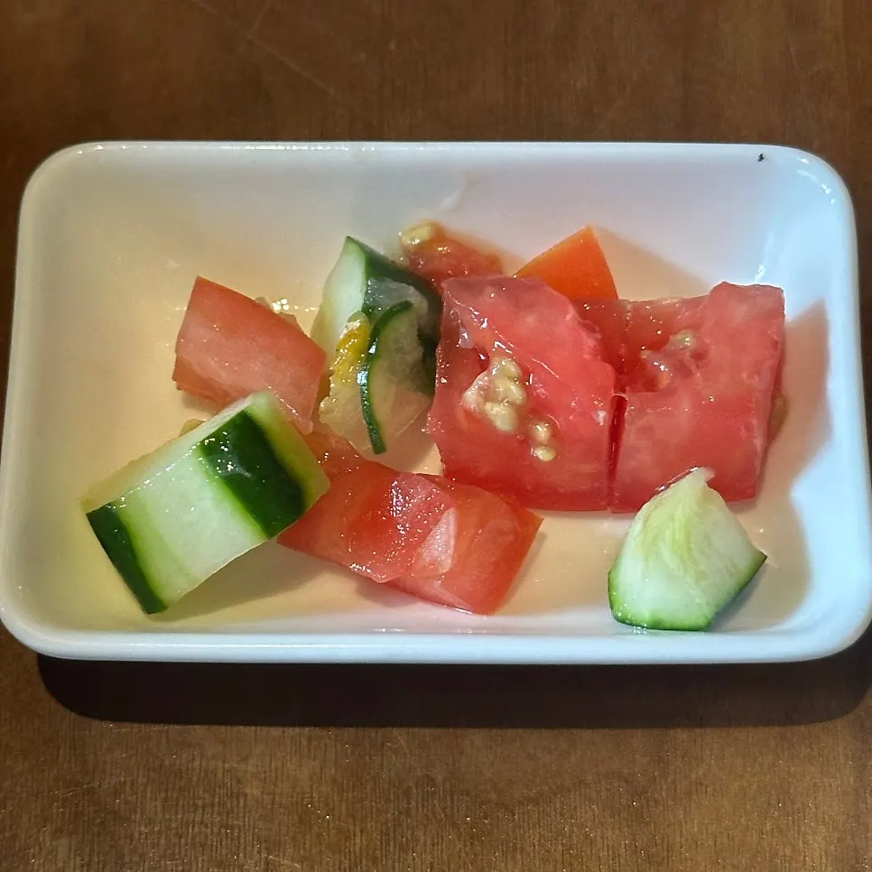 House side dish of pickled cucumber and tomato at Orot Robata