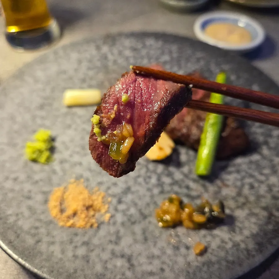Korean beef striploin steak dipped in doenjang sauce