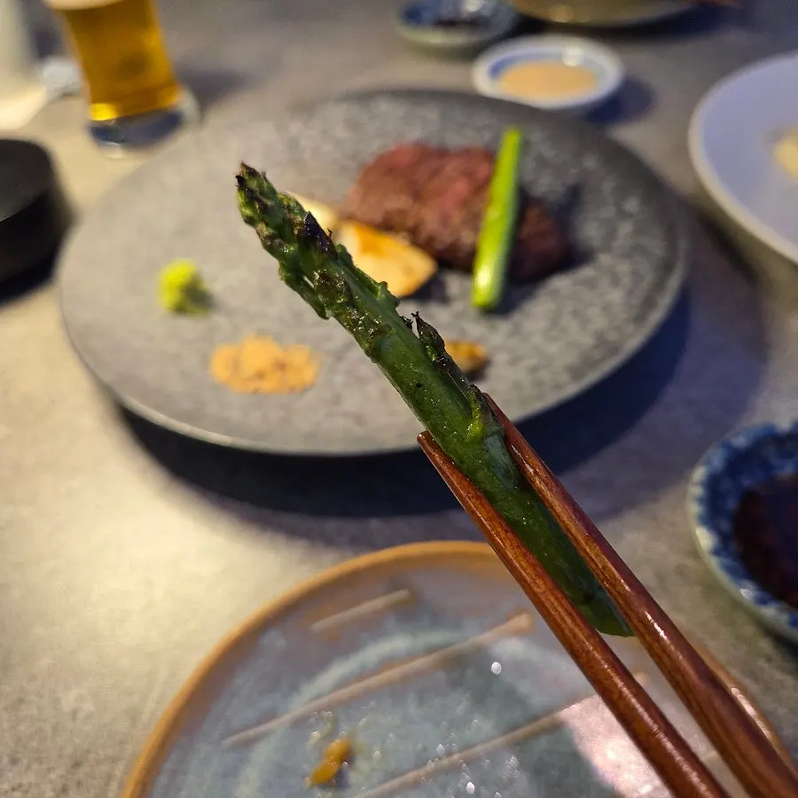 Close-up of grilled vegetable garnish