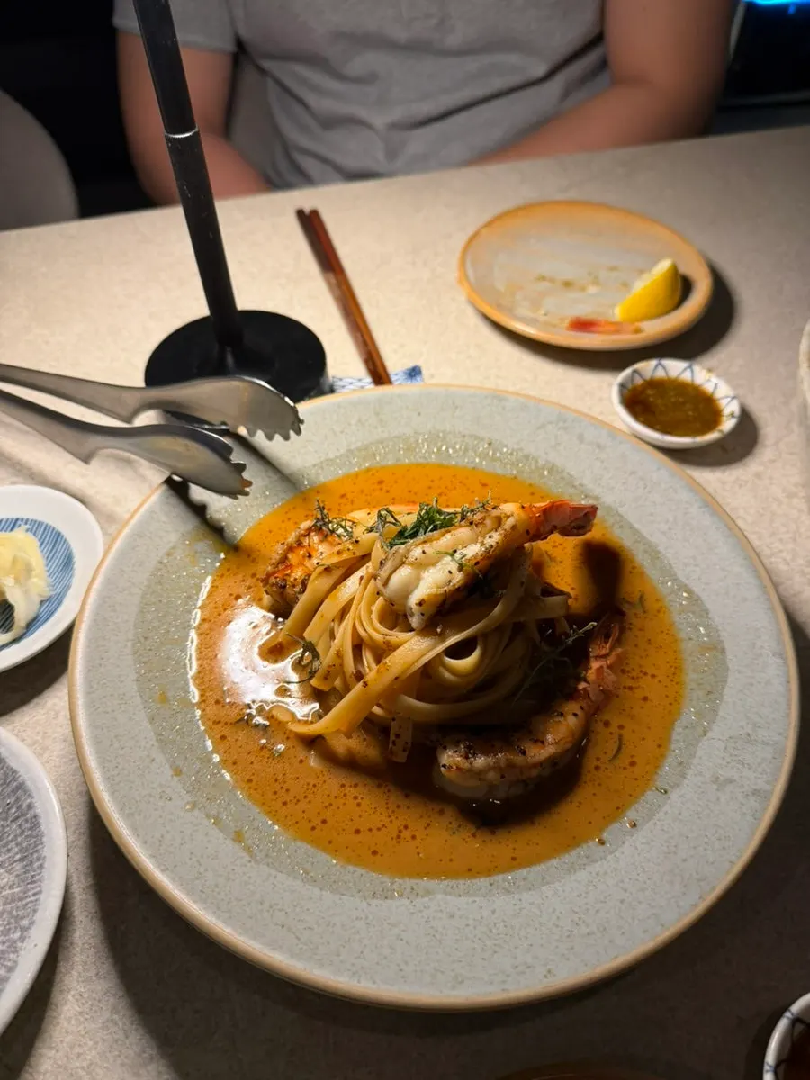 Black tiger shrimp pasta with generous rosé sauce