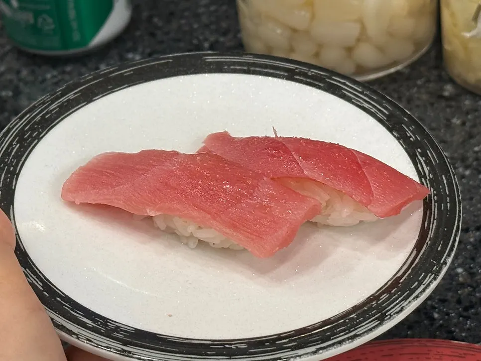 A sushi plate with more fish than rice