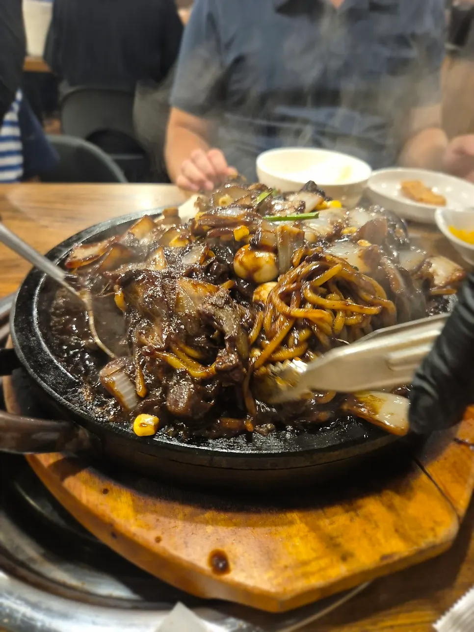 Dami Sik's stone jjajang with noodles and ingredients mixed in