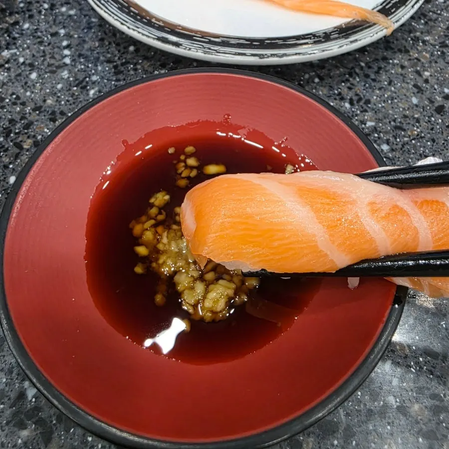 A plate of soft salmon sushi