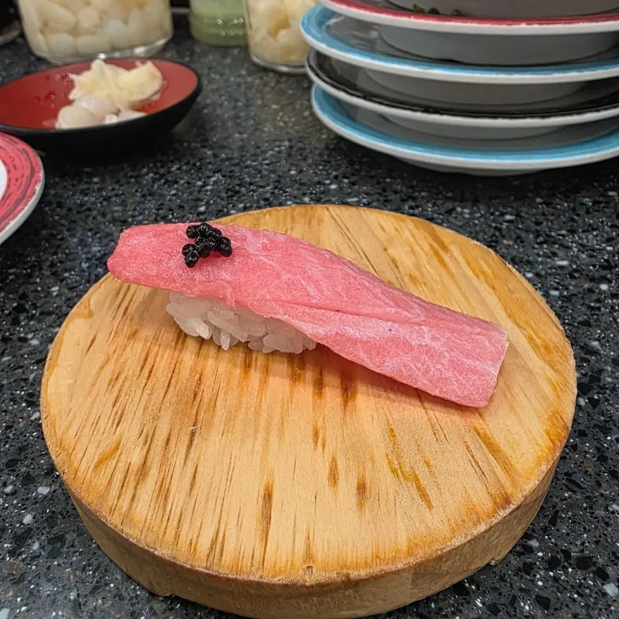 A plate of special tuna belly sushi