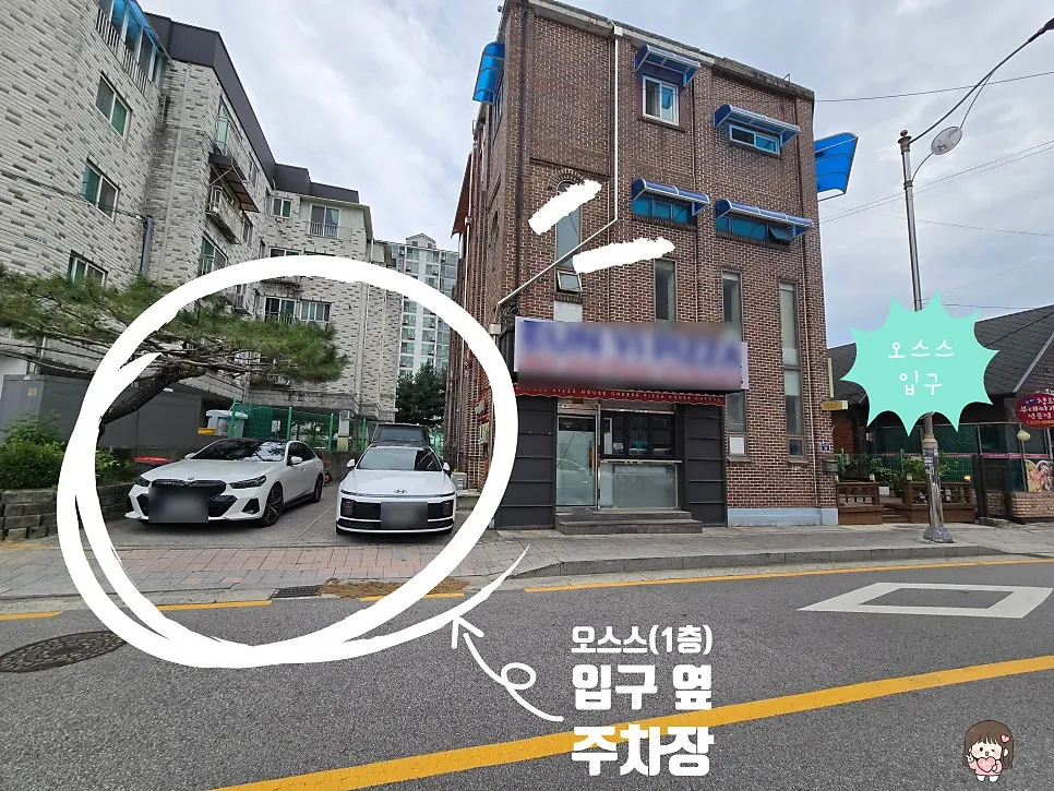 Narrow parking space beside the Oseuseu building