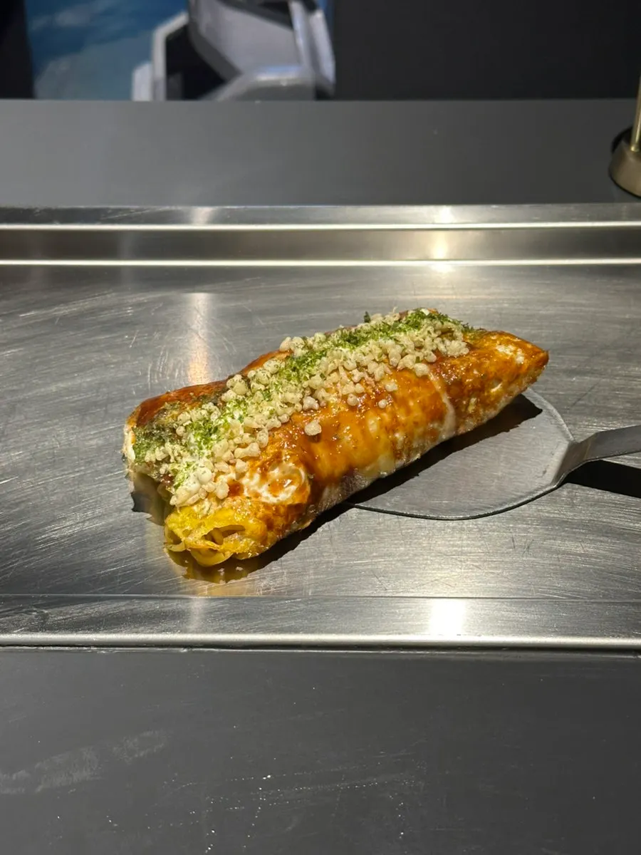 Yakisoba pork belly rolls on the teppan
