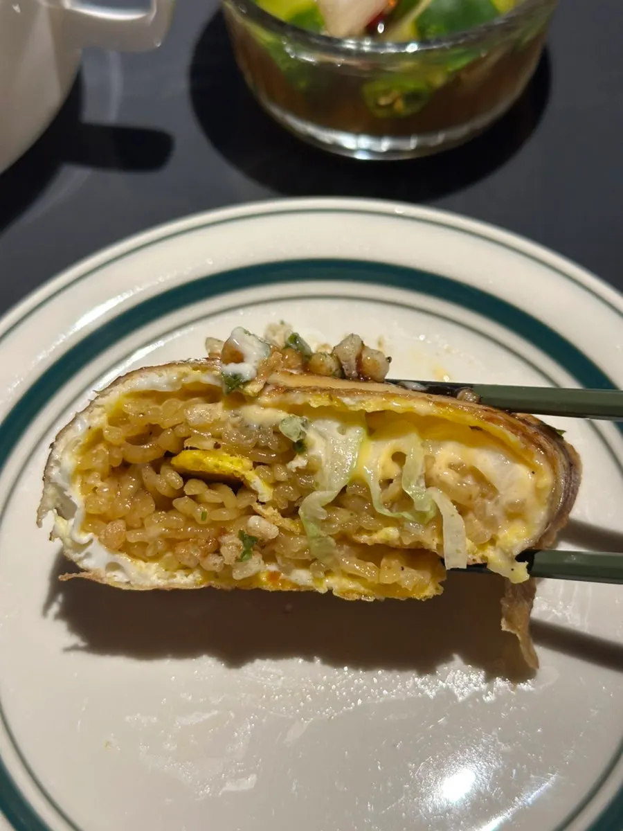 Yakisoba noodles inside the egg sheet