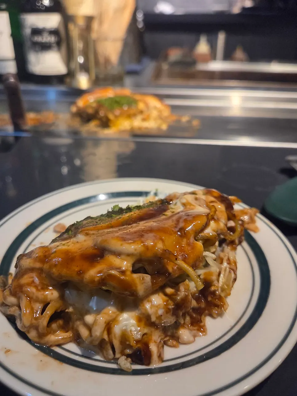 Cross-section of Oshi Modan-yaki showing the yakisoba inside
