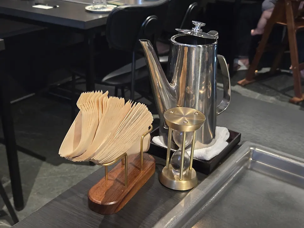 Water and napkins set up on the table