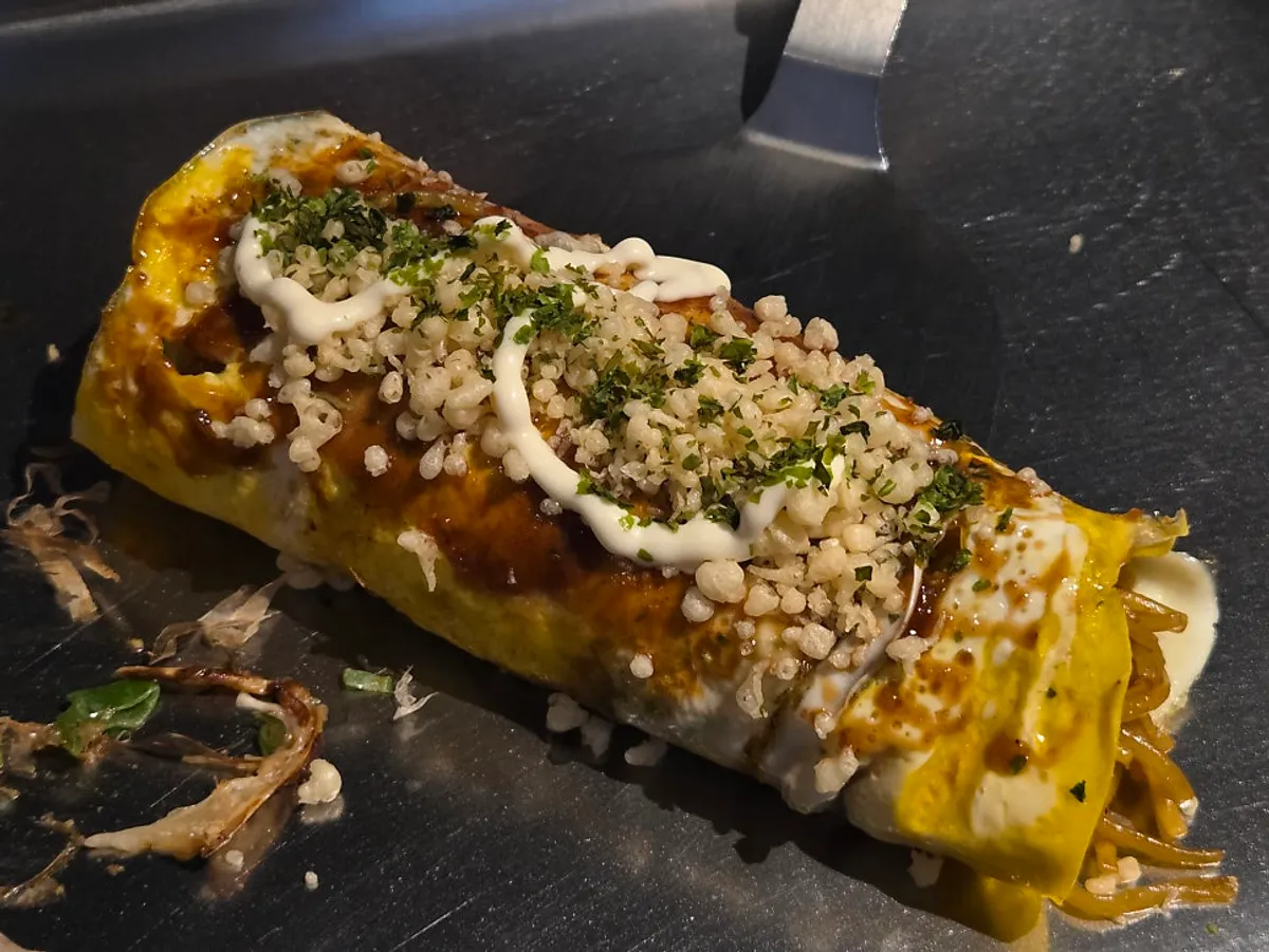 Yakisoba pork belly roll with an egg-roll-like appearance