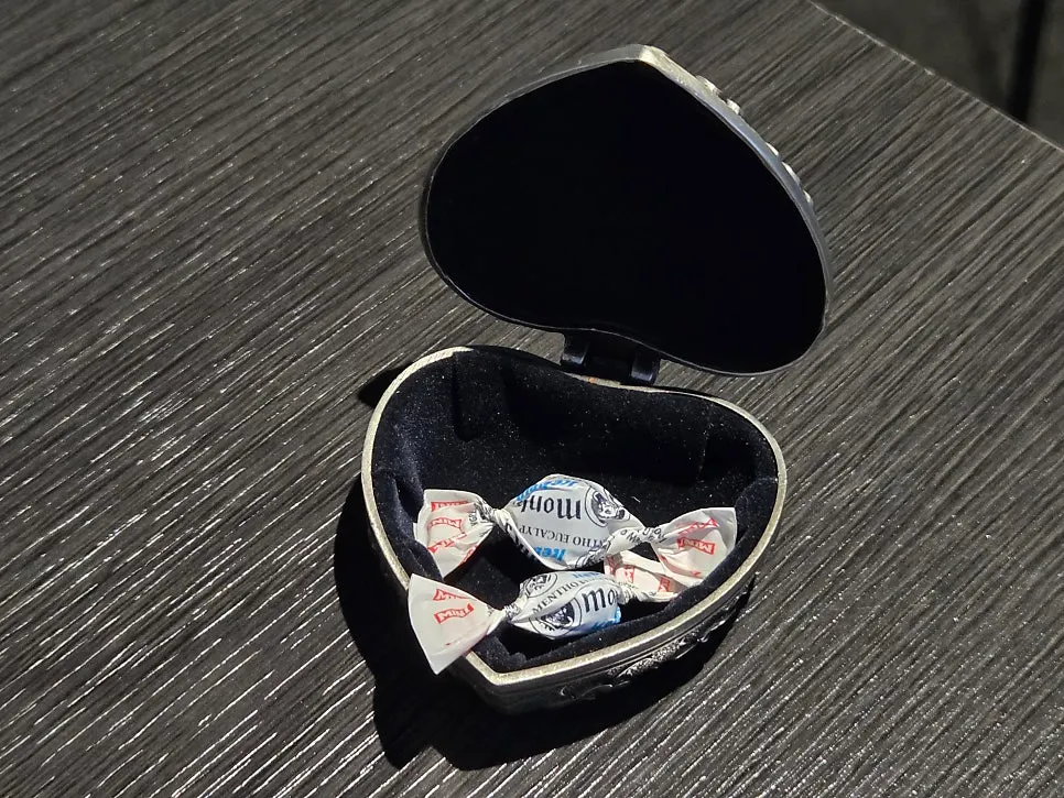 Candy inside the heart-shaped box