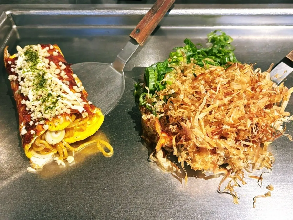 Sliced yakisoba pork belly roll plated for serving