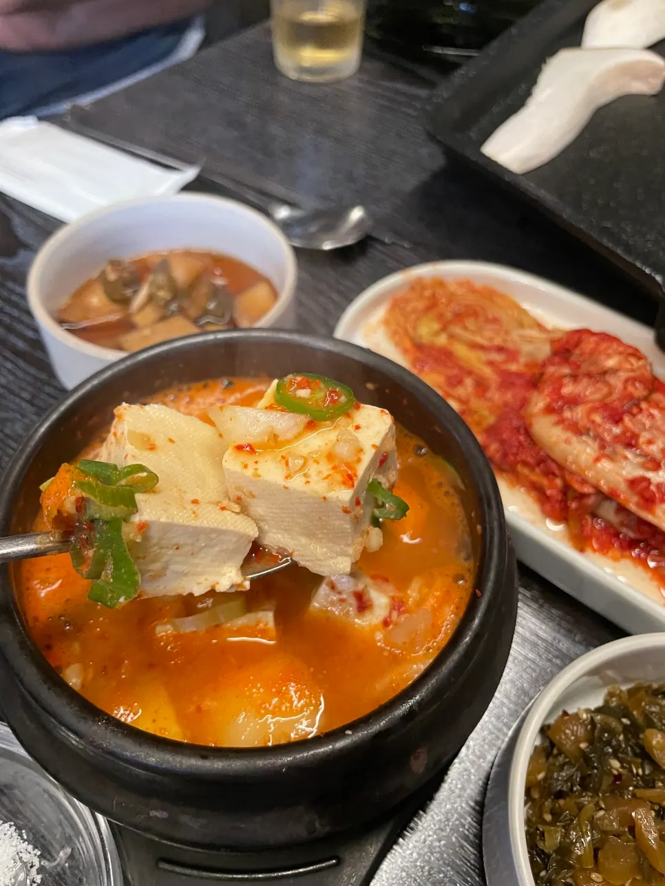 Doenjang jjigae packed with tofu, served as default