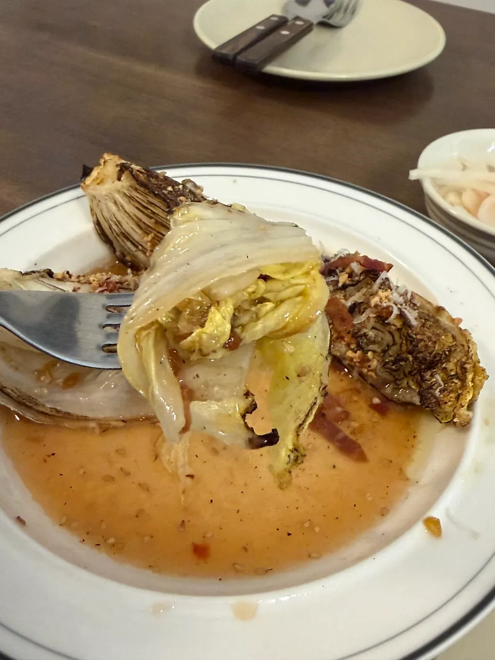 Close-up of the grilled napa cabbage salad