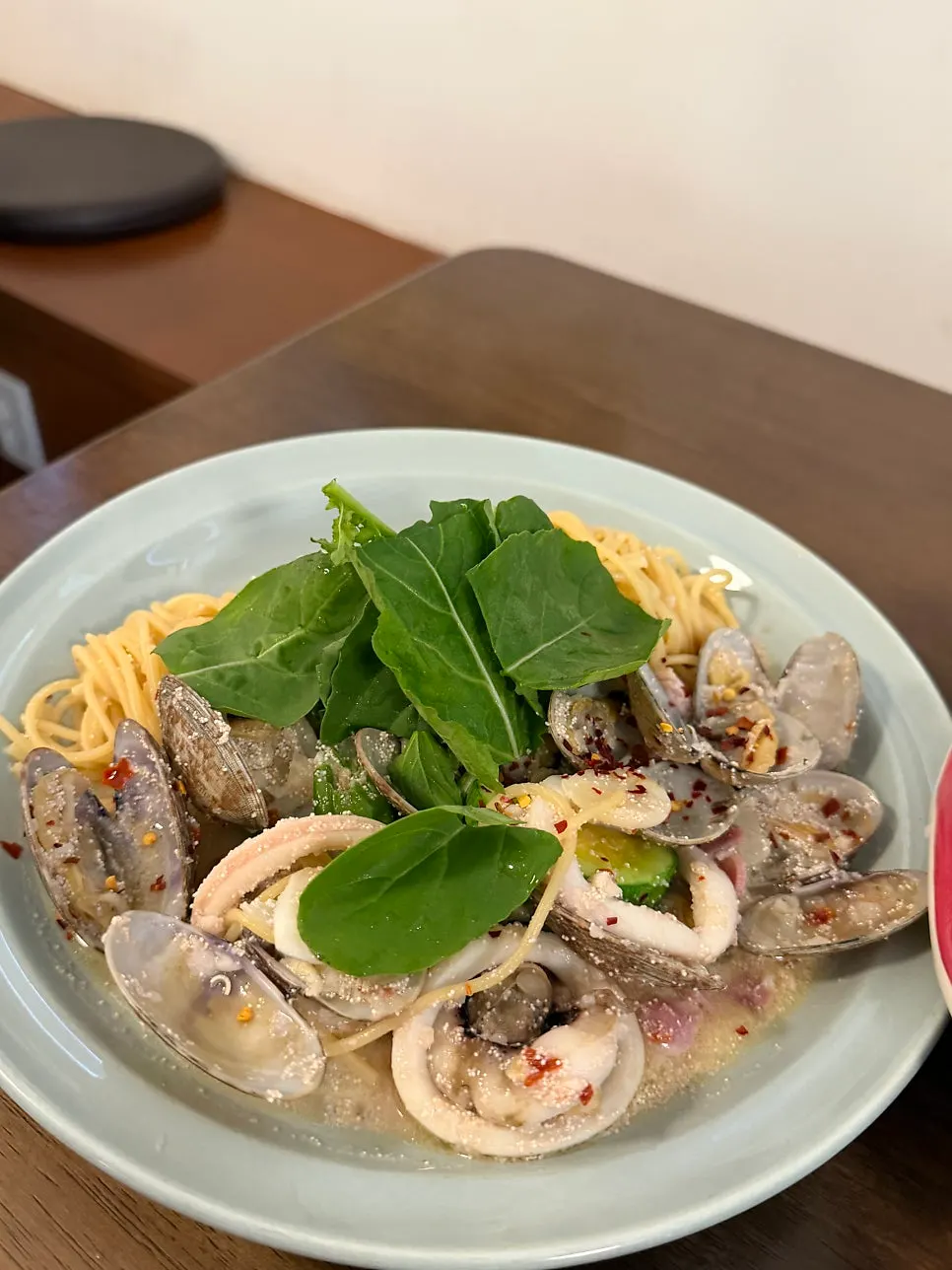 A plate of white pollack roe pasta at Oseuseu
