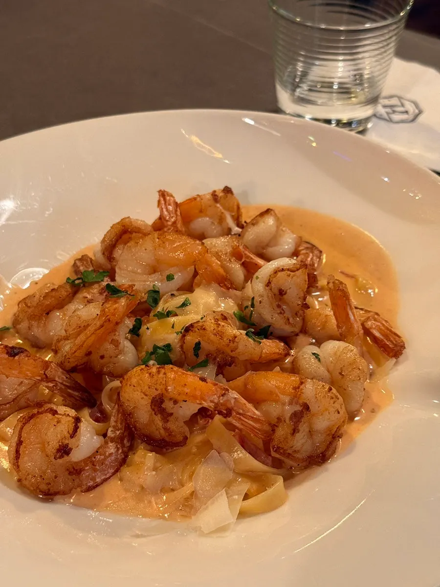 Osteria Hyeon's shrimp rose pasta piled with shrimp