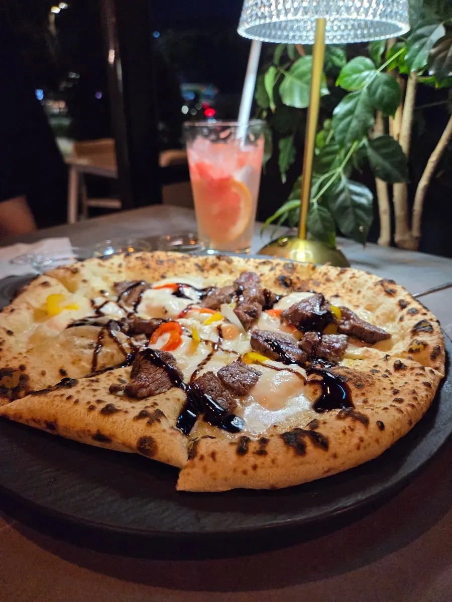 Korean beef tenderloin gorgonzola pizza at Osteria Hyeon