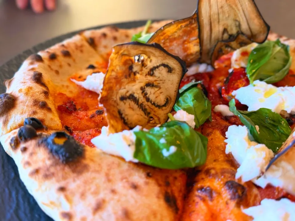 Melanzane pizza with dried eggplant and ricotta