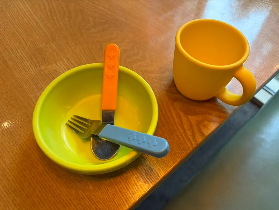 Dishes set up for the baby