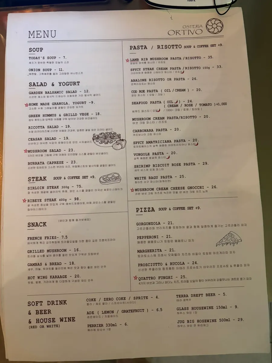Menu board with à la carte items and prices