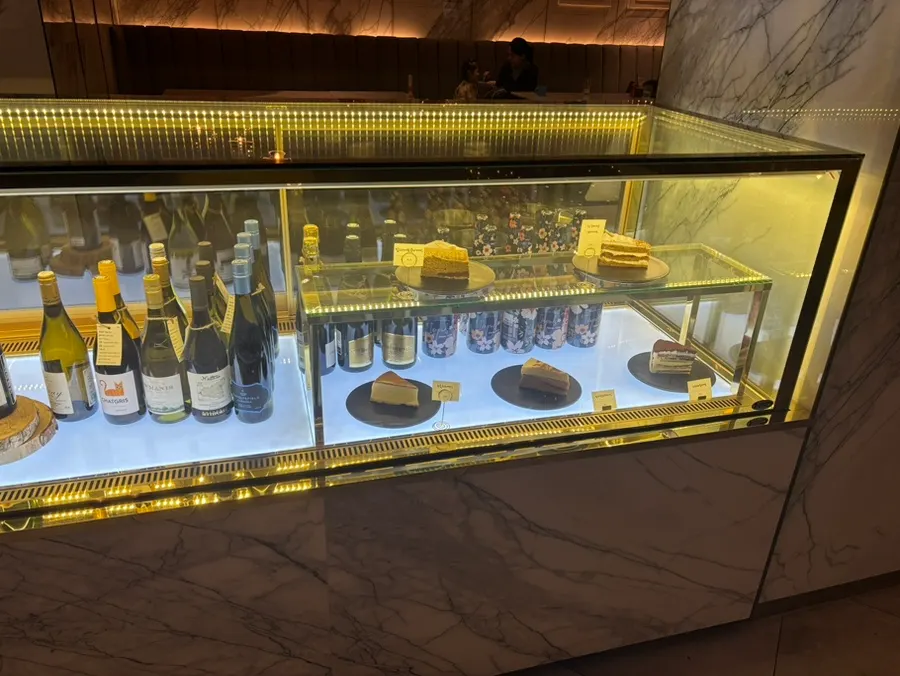 Desserts displayed in the showcase