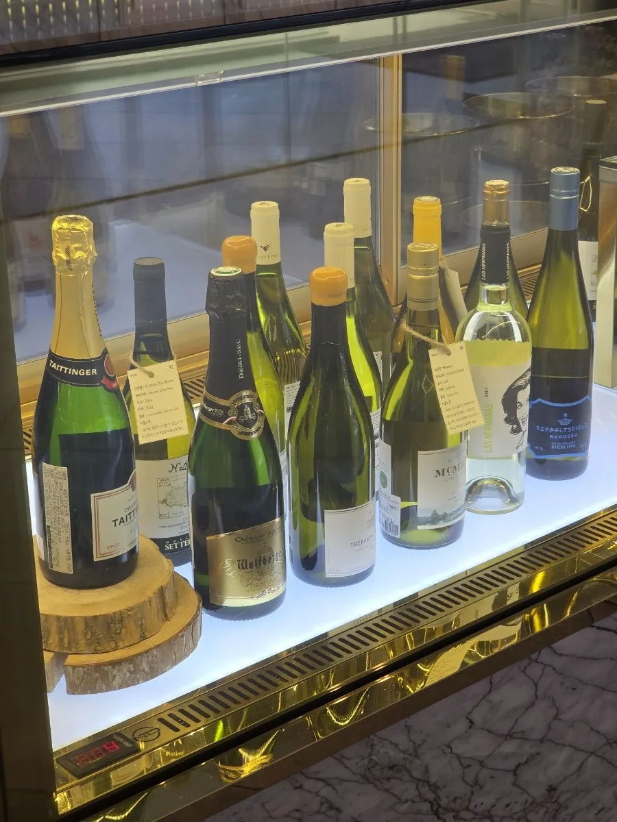 Wine display on one side of the restaurant