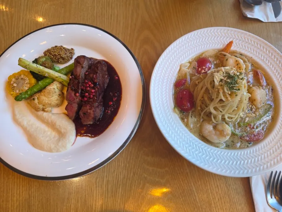 Two lunch plates shared and alternated between