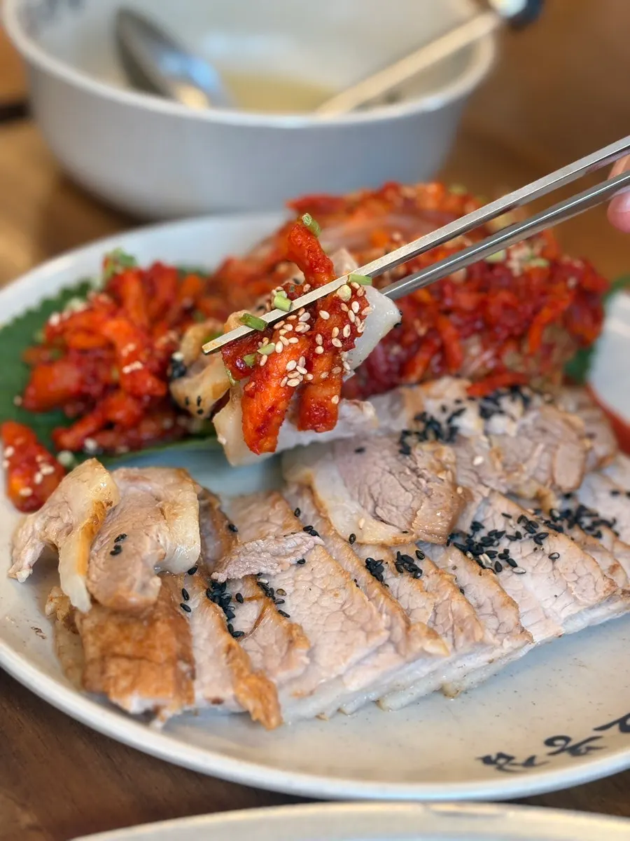 Thickly sliced Obongjip bossam served on a plate