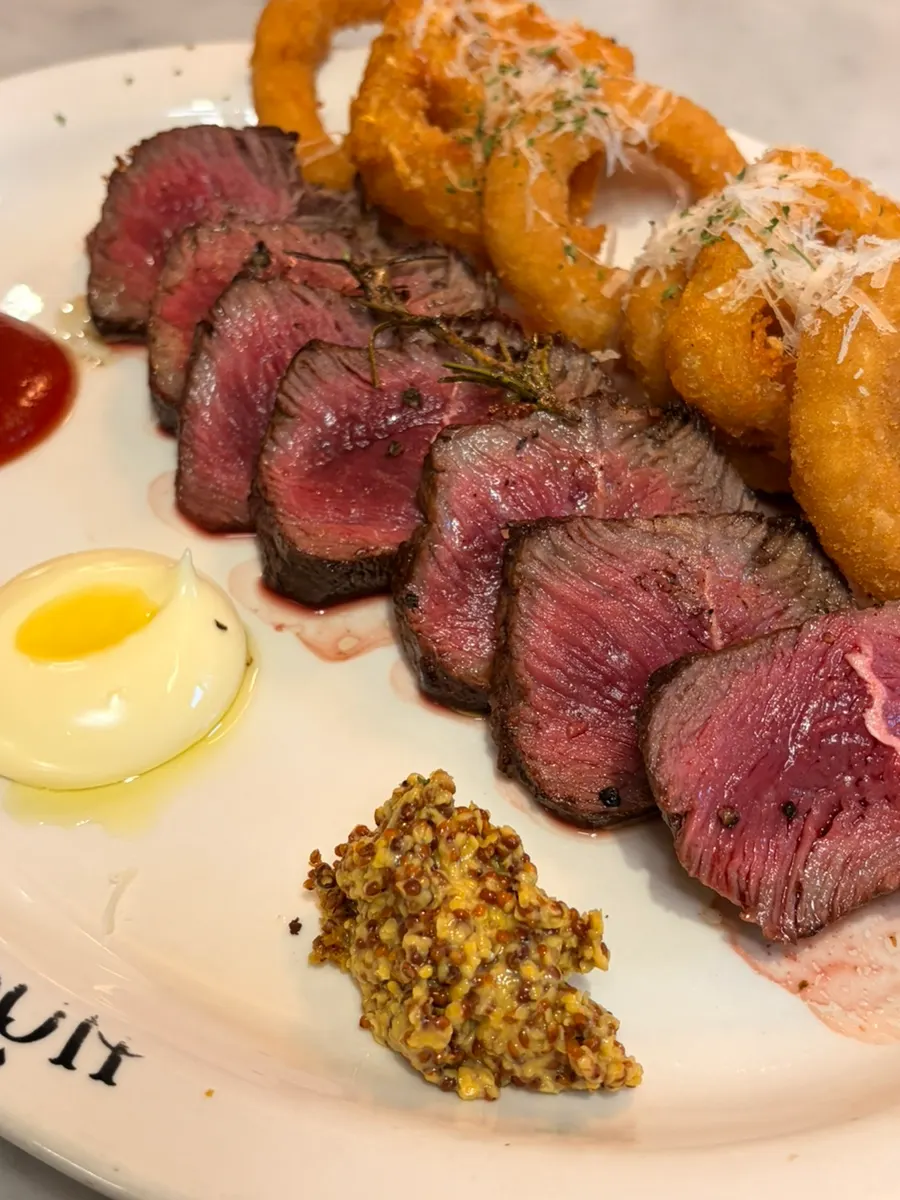 House steak cooked to perfect doneness