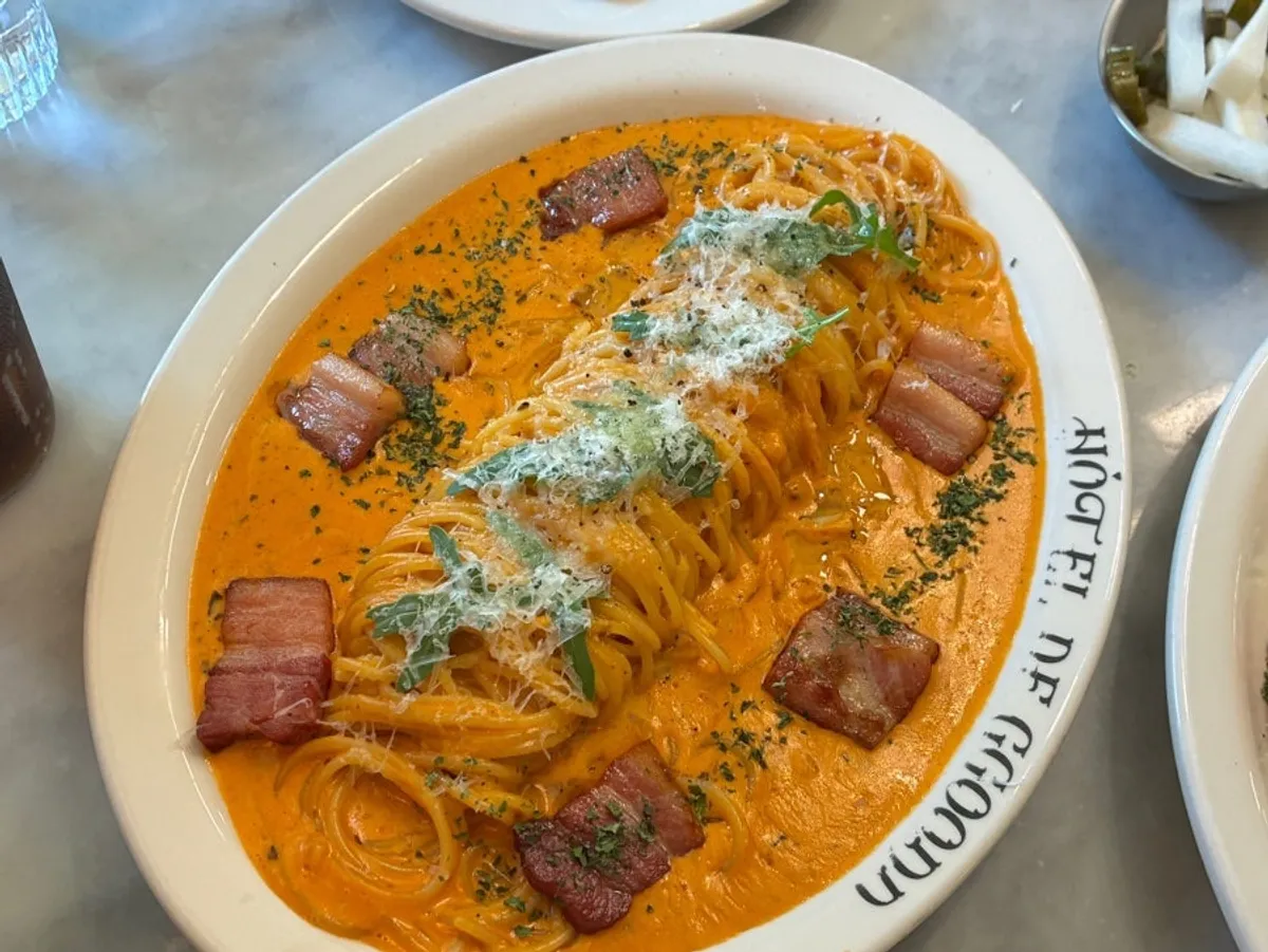 Honey bacon rosé pasta at Hôtel de Couture